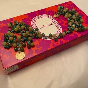 STELLA & DOT COIN NECKLACE 45” AGATE AVENTURINE & TURQUOISE SEMI PRECIOUS STONES